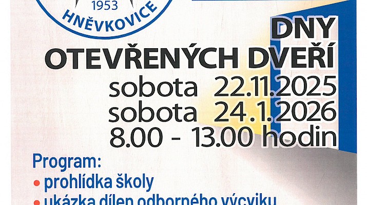 Den otevřených dveří SOŠ a SOU Hněvkovice